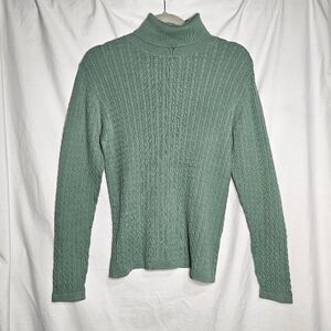 Vintage Lands' End Sz Med Sage Turtleneck Cable Knit Sweater